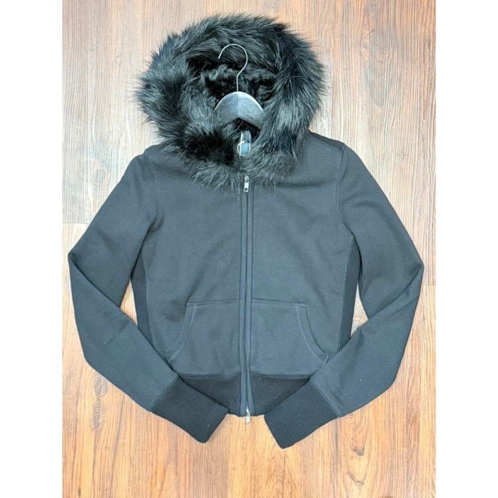 SKIMS Cotton Fleece Fur Lined Zip Up Hoodie Onyx Size XXS NWT #1439